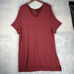 Adrianna Papell Shirt Top Womens XXL Red Sand Long Tail Solid Rayon Beachy Tunic